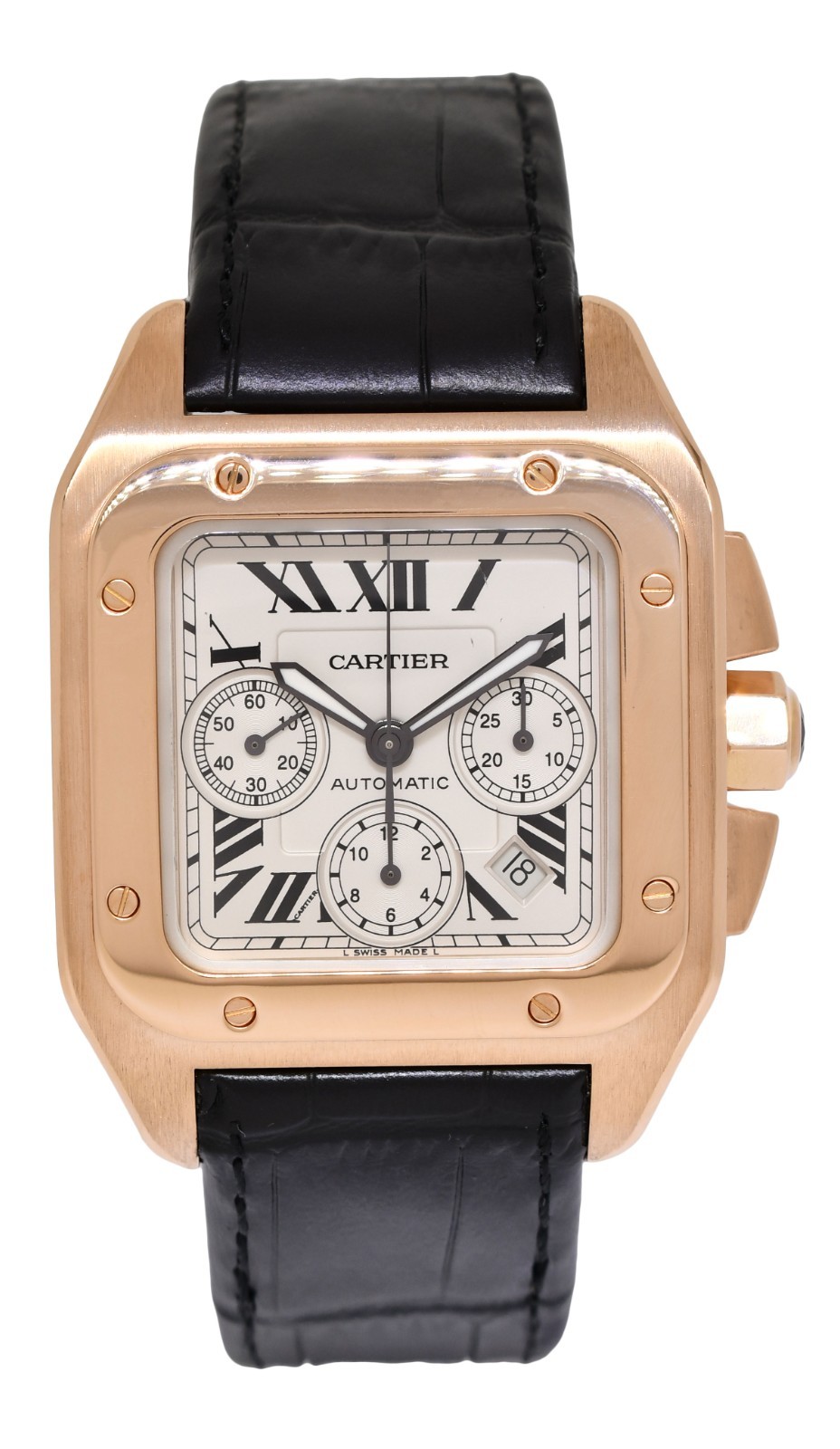 Cartier Santos 100 XL Chronograph 18k Rose Gold Mens 41mm Watch W20131Y1 2935