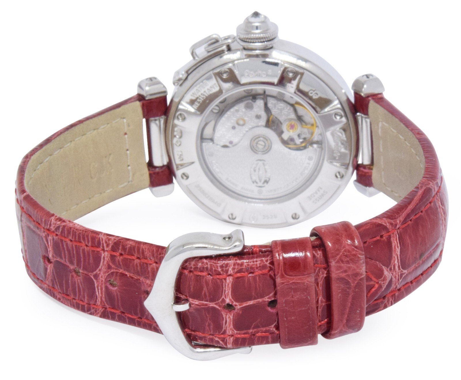 Cartier Pasha 32mm 18K White Gold Diamond Grid Dial Ladies Automatic Watch 2528