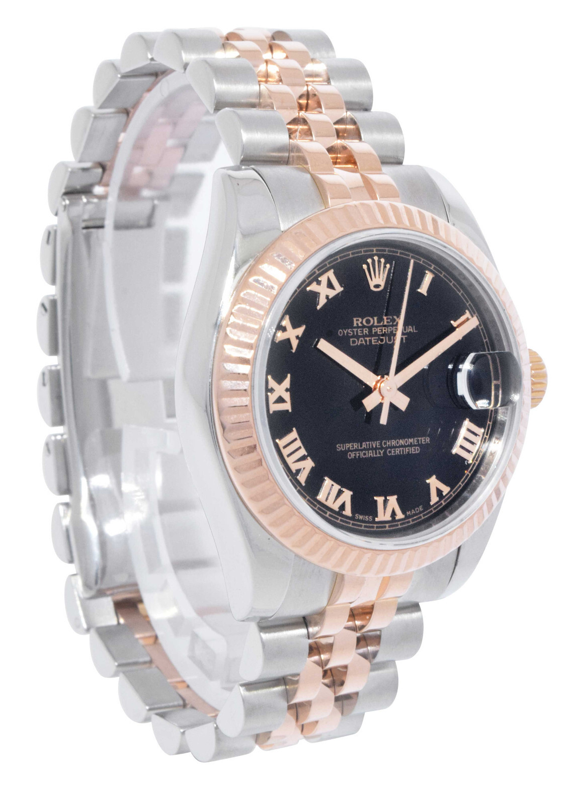 Rolex Datejust 18k Rose Gold/Steel Black Roman Dial Ladies 31mm Watch D 178271