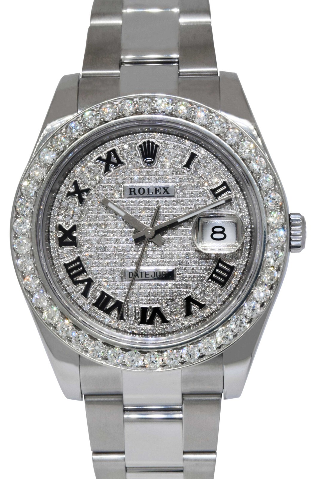 Rolex Datejust II Steel Pave Diamond Roman Dial & Bezel 41mm Oyster Watch 116300