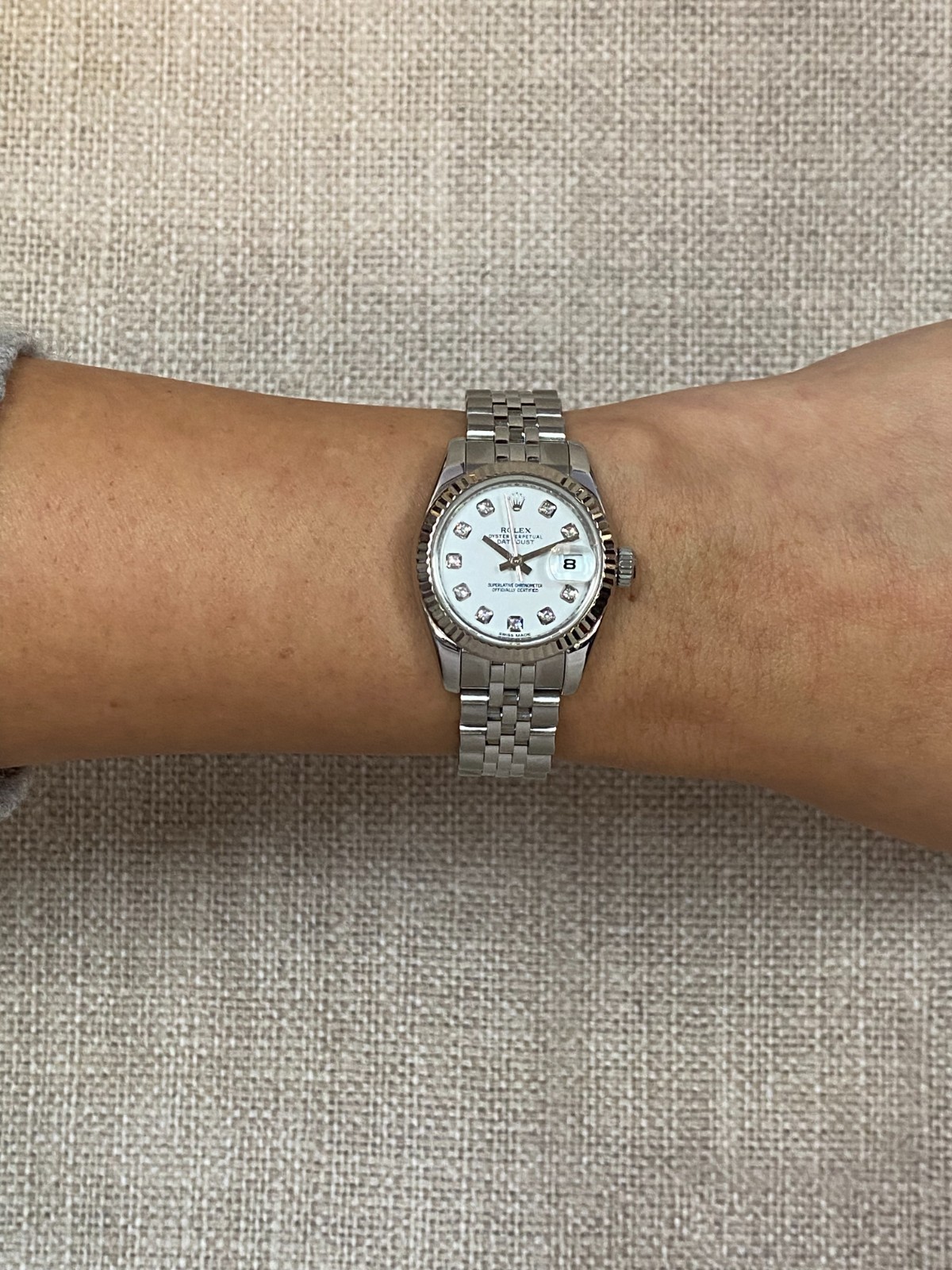 Rolex Datejust Steel/18k Gold Bezel White Diamond Dial 26mm Watch G 179174
