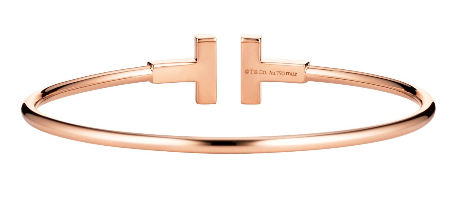 Tiffany & Co. Tiffany T Diamond Wire Bracelet 18k Rose Gold Size Medium