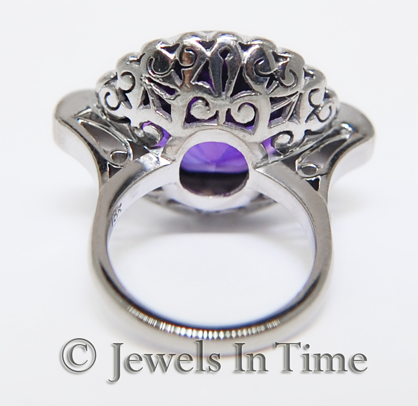 11.00 Carat Amethyst & Diamond Diamond Ring in 18K White Gold Size 6.75