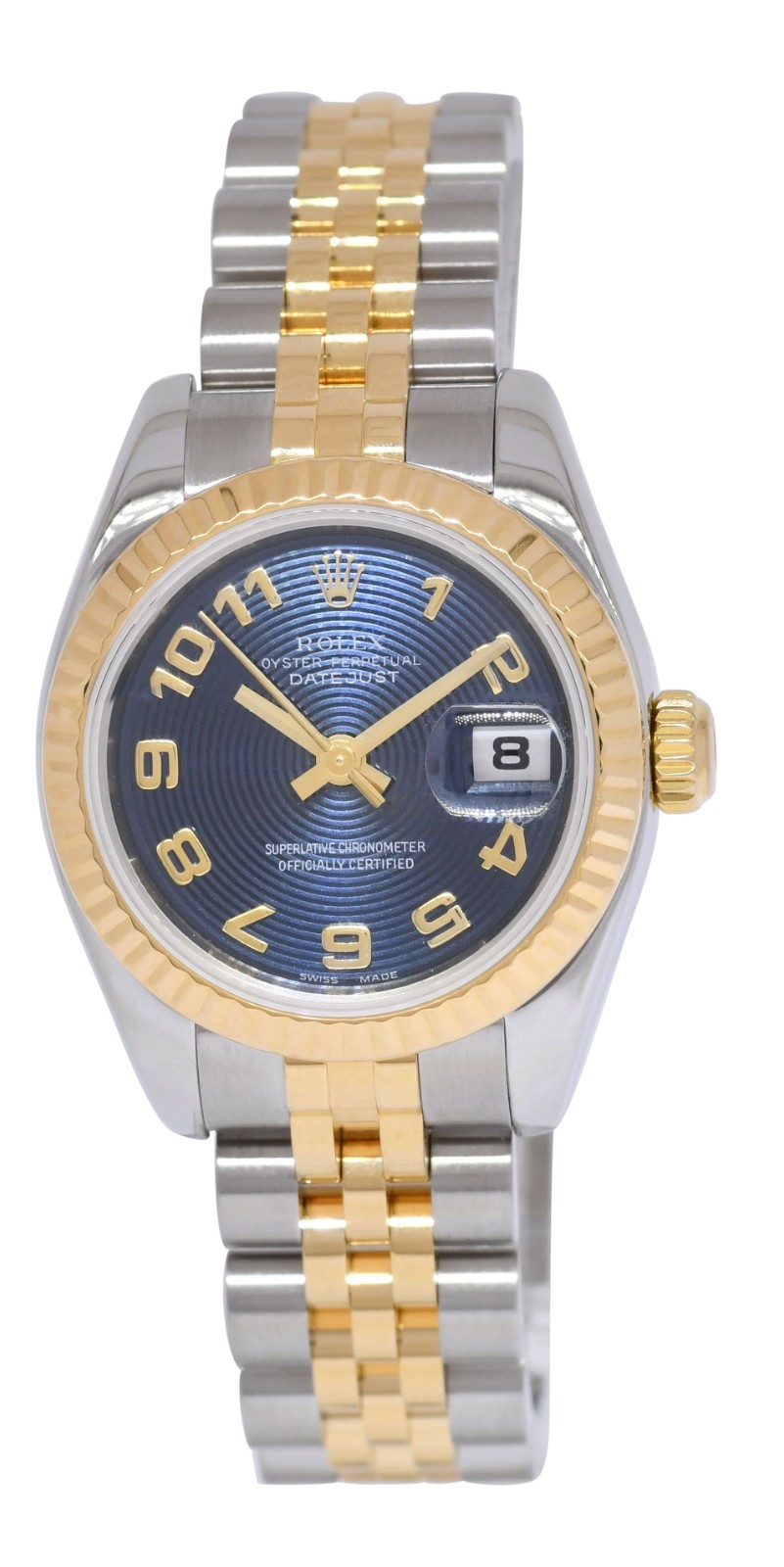 Rolex Datejust 18k Yellow Gold/Steel Blue Concentric Dial 26mm Watch D 179173
