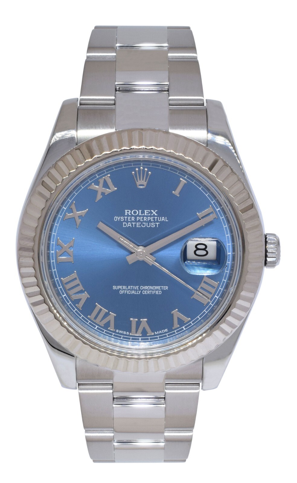Rolex Datejust II Steel & 18k White Gold Bezel Blue Dial Mens 41mm Watch 116334