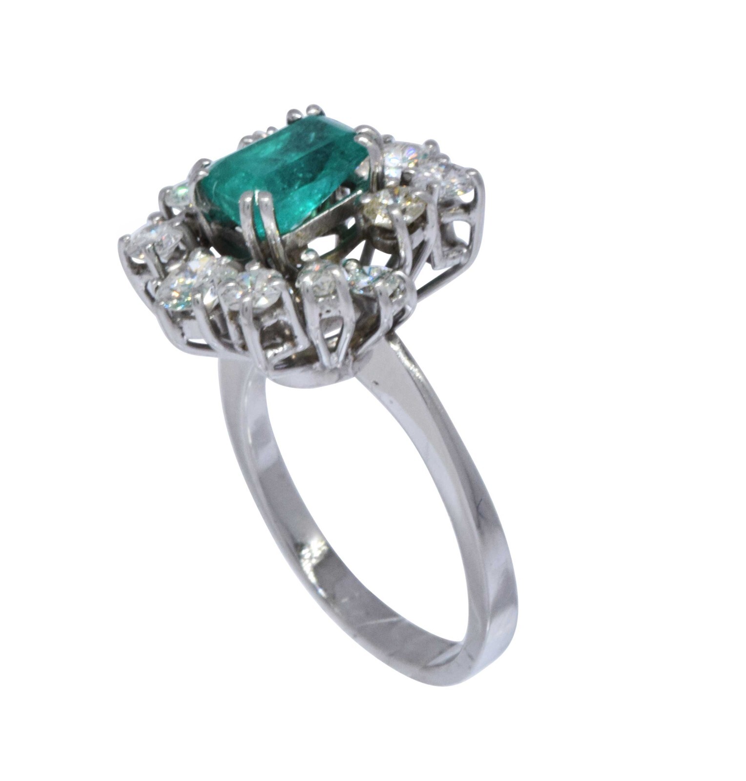 Ladies Diamond & Emerald Ring 18k White Gold Size 6.5