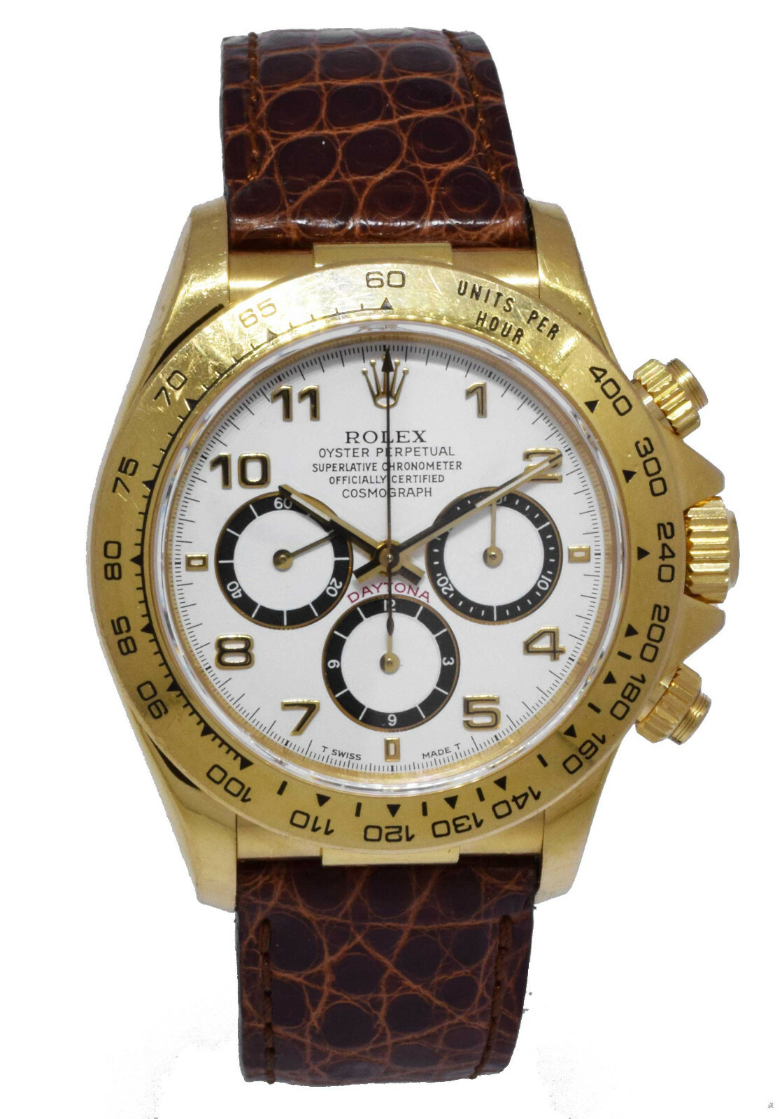Rolex Daytona Chronograph 18k YG White Dial Leather strap Watch Box  N 16518
