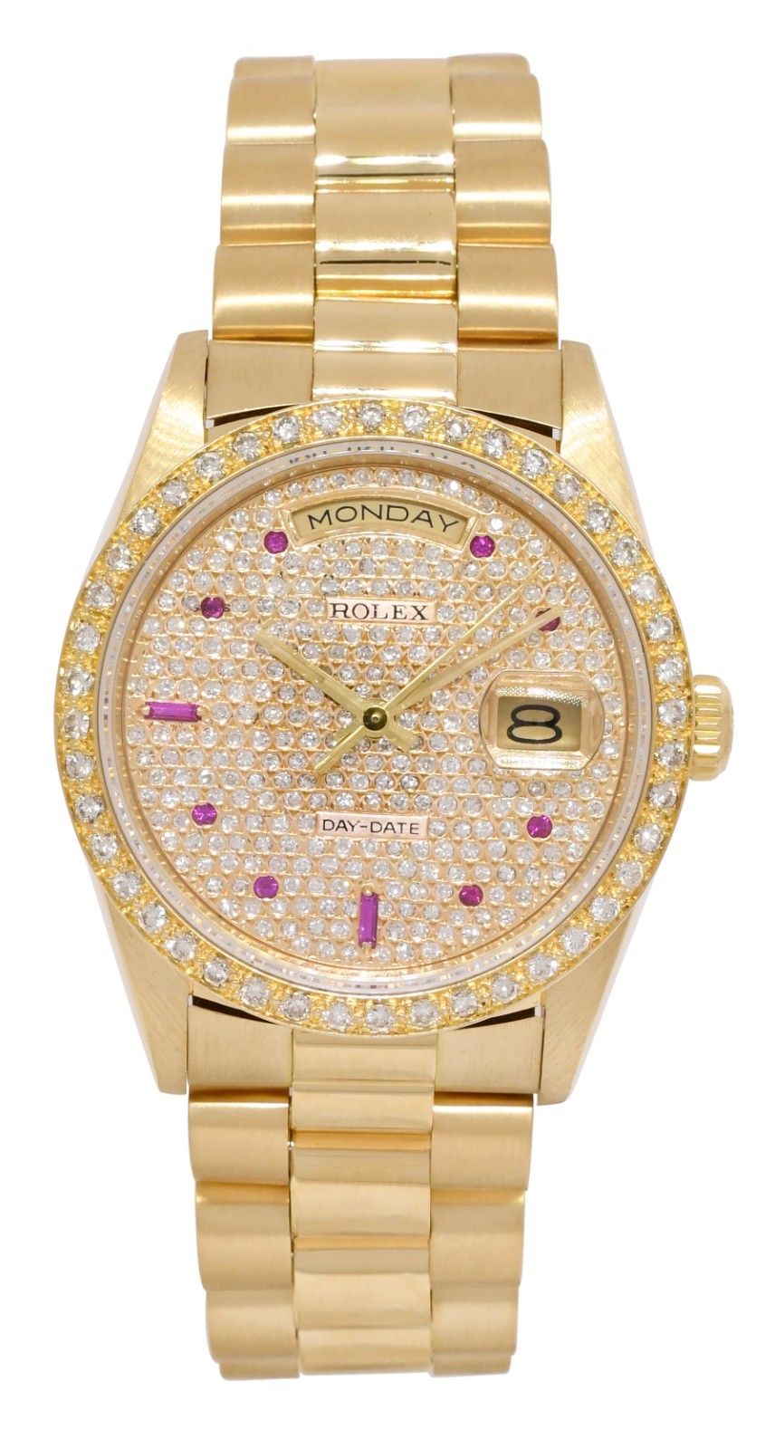 Rolex Day-Date President 18k Yellow Gold Diamond/Ruby Dial 36mm Watch R 18238