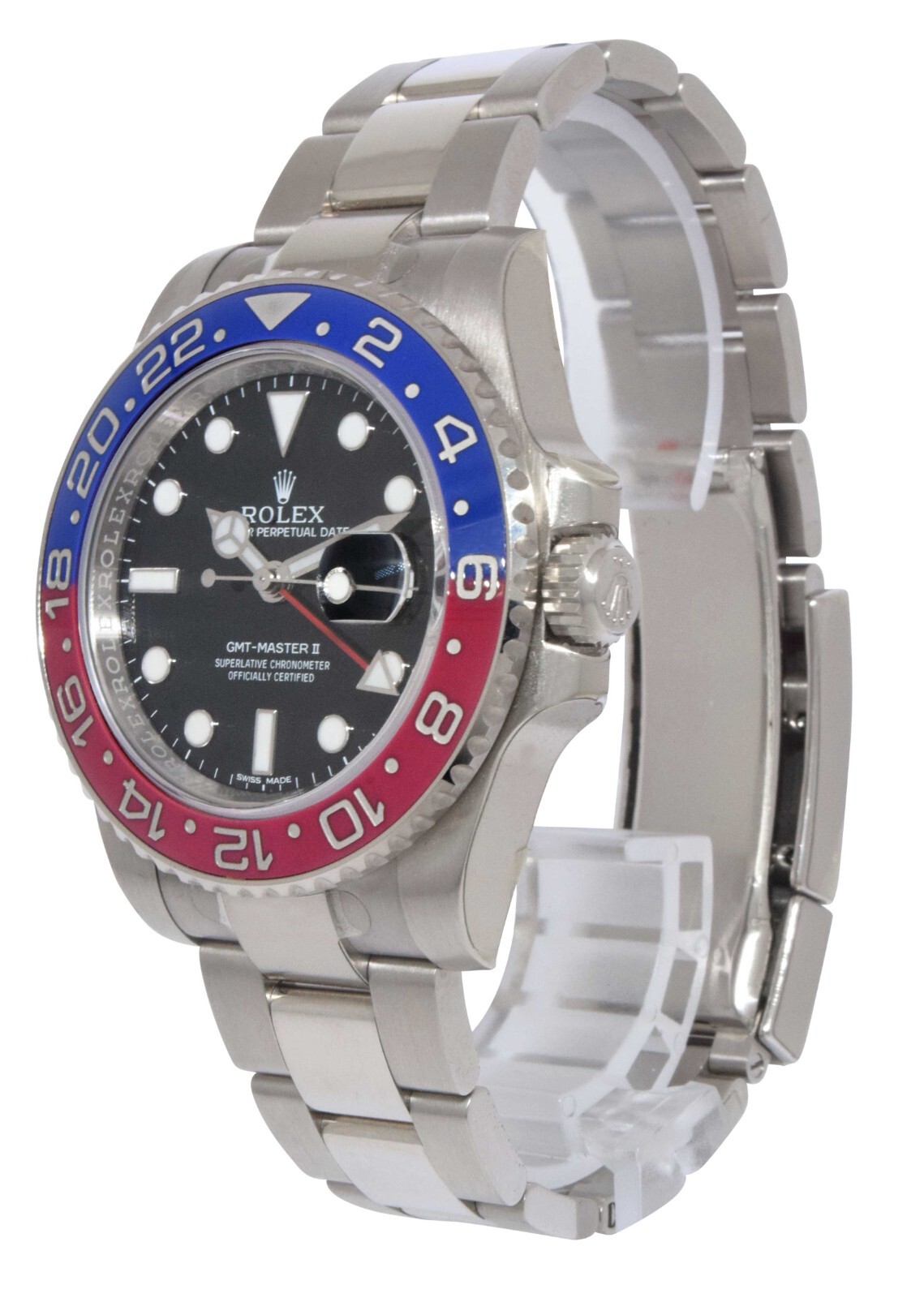 NOS Rolex GMT-Master II 18k White Gold Ceramic "Pepsi" Watch B/B 116719