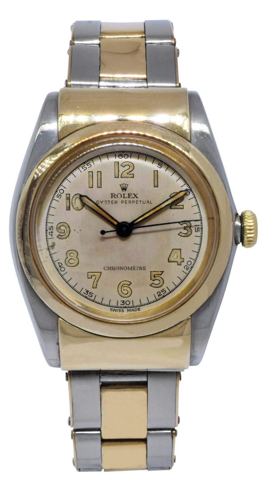 Rolex Vintage 1940's Hooded Bubbleback 14k Gold & Steel Mens Watch & Box 3065