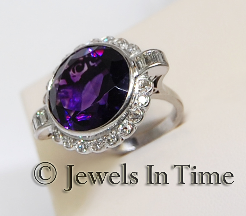11.00 Carat Amethyst & Diamond Diamond Ring in 18K White Gold Size 6.75