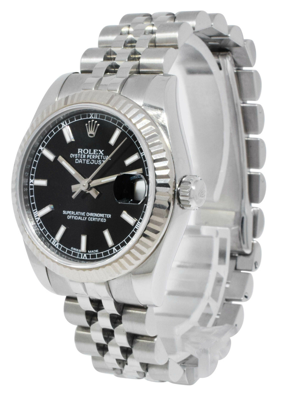 Rolex Datejust Steel 18k Gold Bezel Black Dial Ladies 31mm Watch G 178274