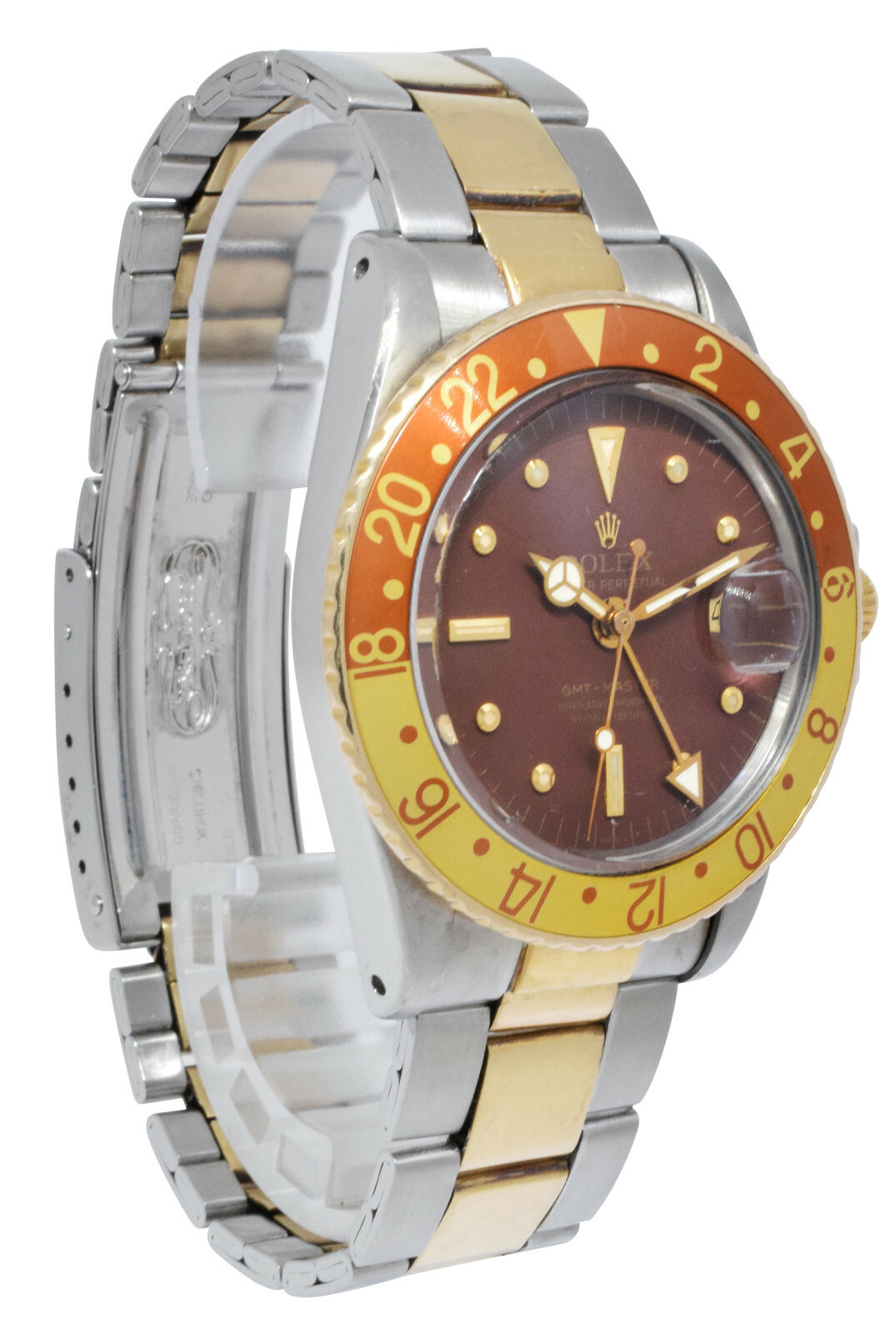 Rolex GMT-Master 14k YG/Steel Brown Dial Root Beer Mens 40mm '69 Watch 1675