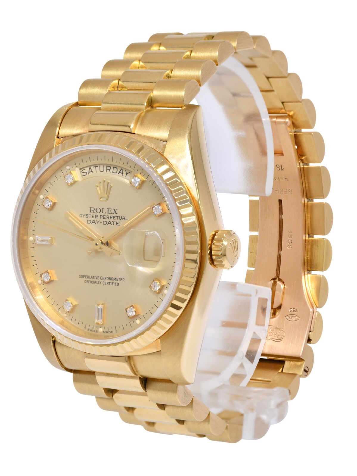 Rolex Day-Date President 18k Yellow Gold Champagne Diamond 36mm Watch '84 18038