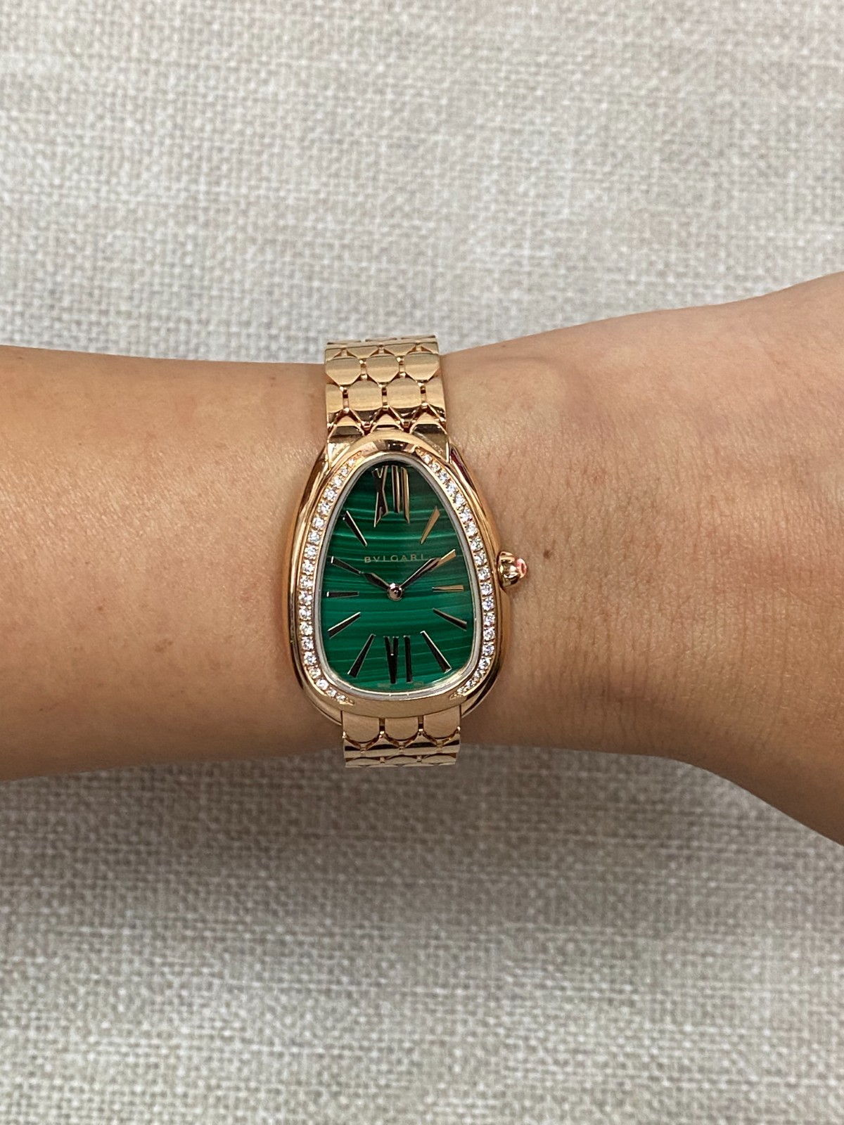 Bvlgari Serpenti Seduttori Rose Gold Diamond Malachite Dial Watch B/P '24 103944