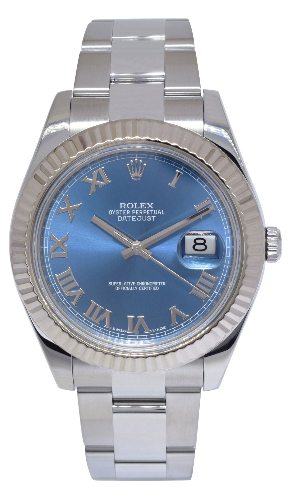 Rolex Datejust II Steel & 18k White Gold Bezel Blue Dial Mens 41mm Watch 116334