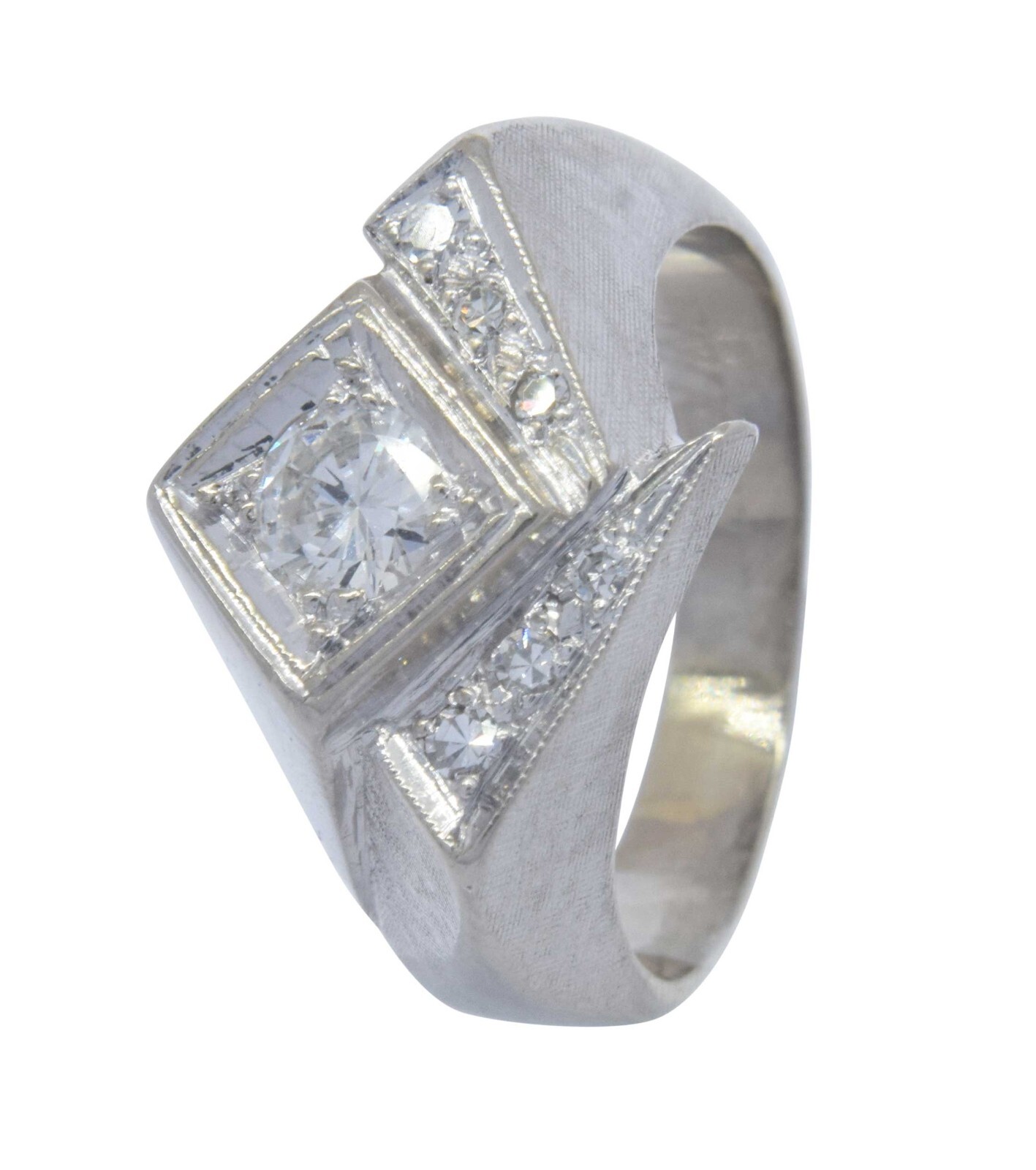 Mens Abstract Ring 14k White Gold & Diamond 9.75