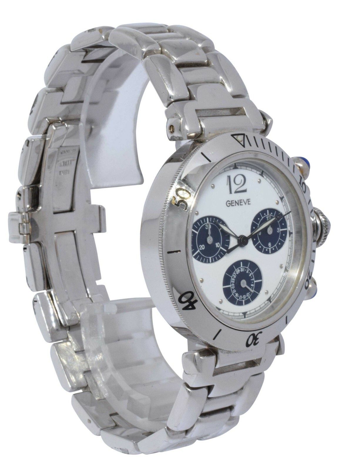 Geneve Chronograph 18k White Gold Italy Mens 38mm Quartz Watch