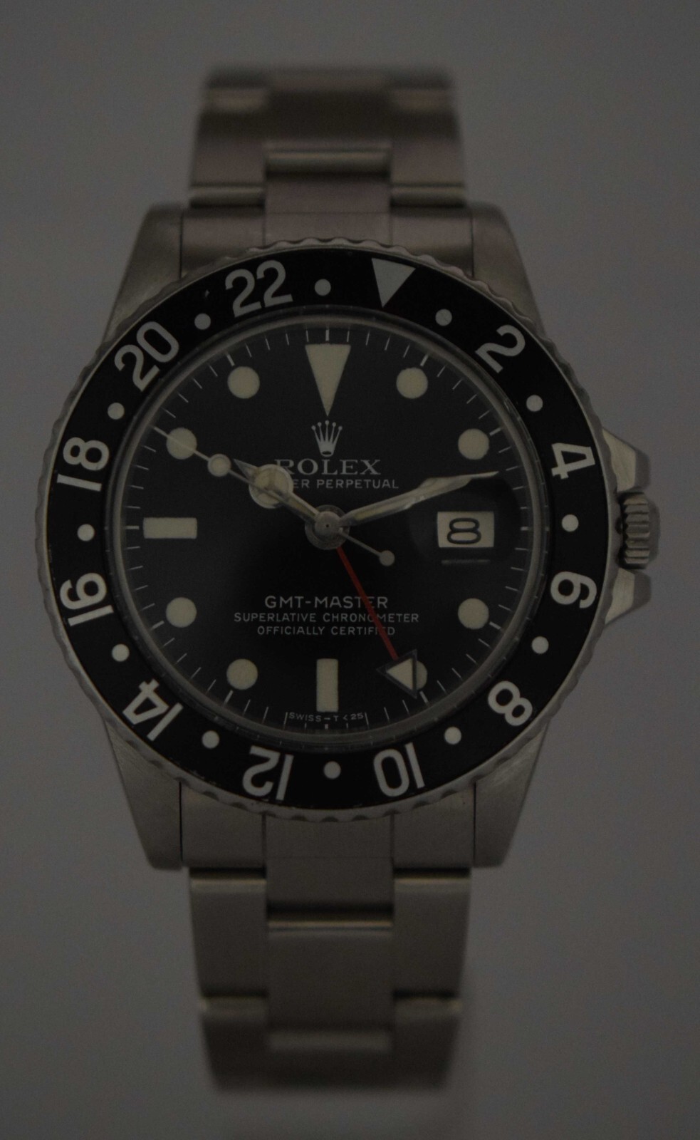 Rolex GMT-Master Steel Black Dial/Bezel Mens Vintage 40mm '77 Watch 1675