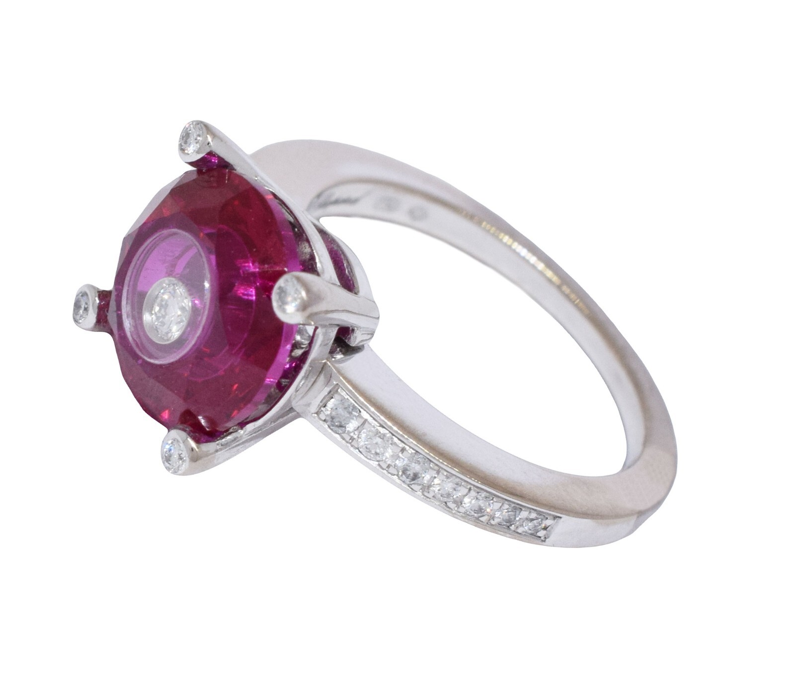 Chopard So Happy Red Stone & Diamond 18k White Gold Ring +Cert 826231-1308