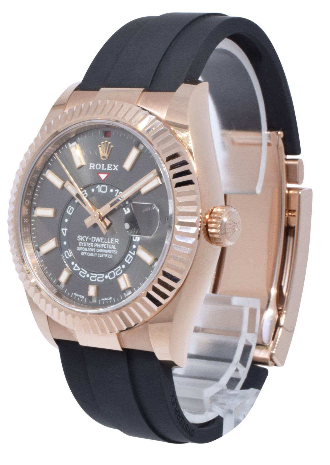 Rolex Sky-Dweller 18k Rose Gold Slate Oysterflex 42mm Watch B/P '24 326235