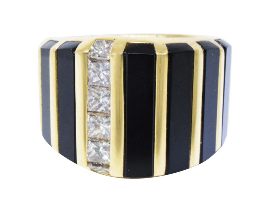 Piaget 18k Yellow Gold Gents Diamond & Onyx Ring Size 12 / 67 EU