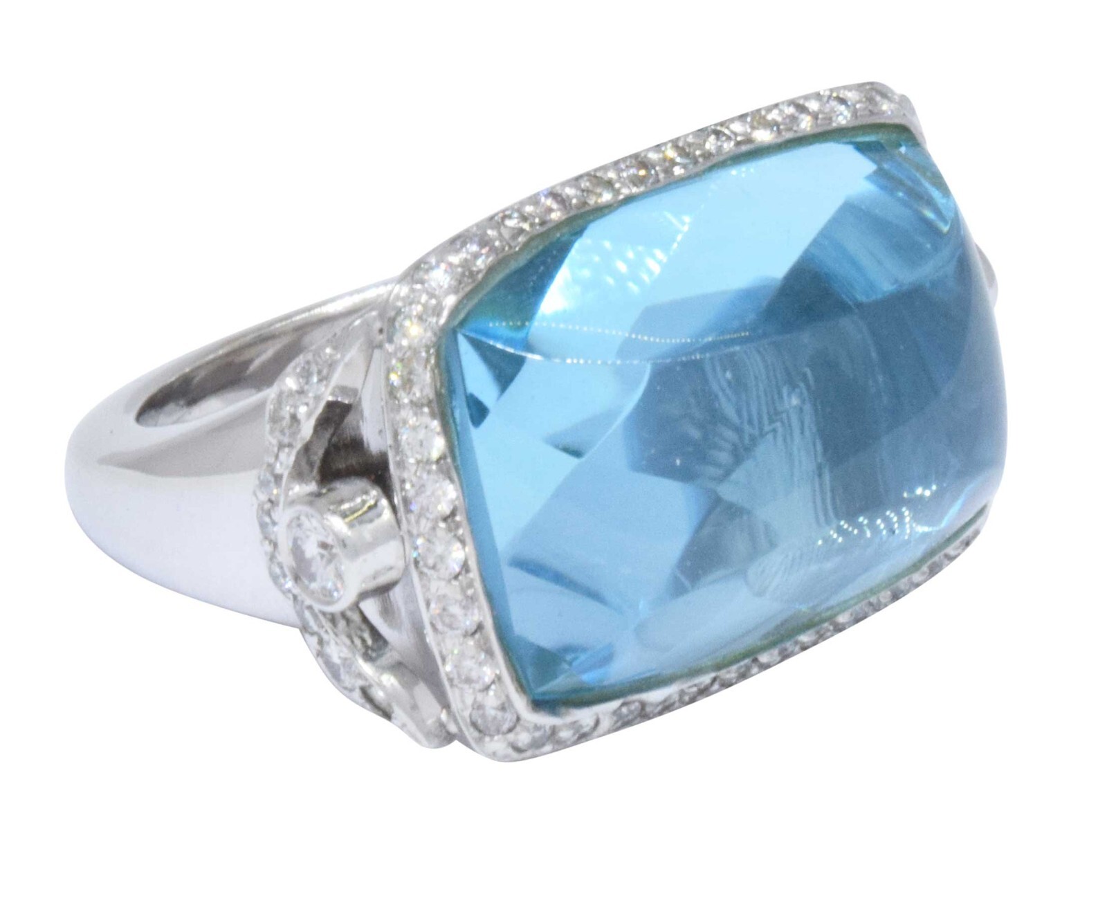 Ladies 18K White Gold 22.19ct Blue Topaz & Diamond Ring 6.25