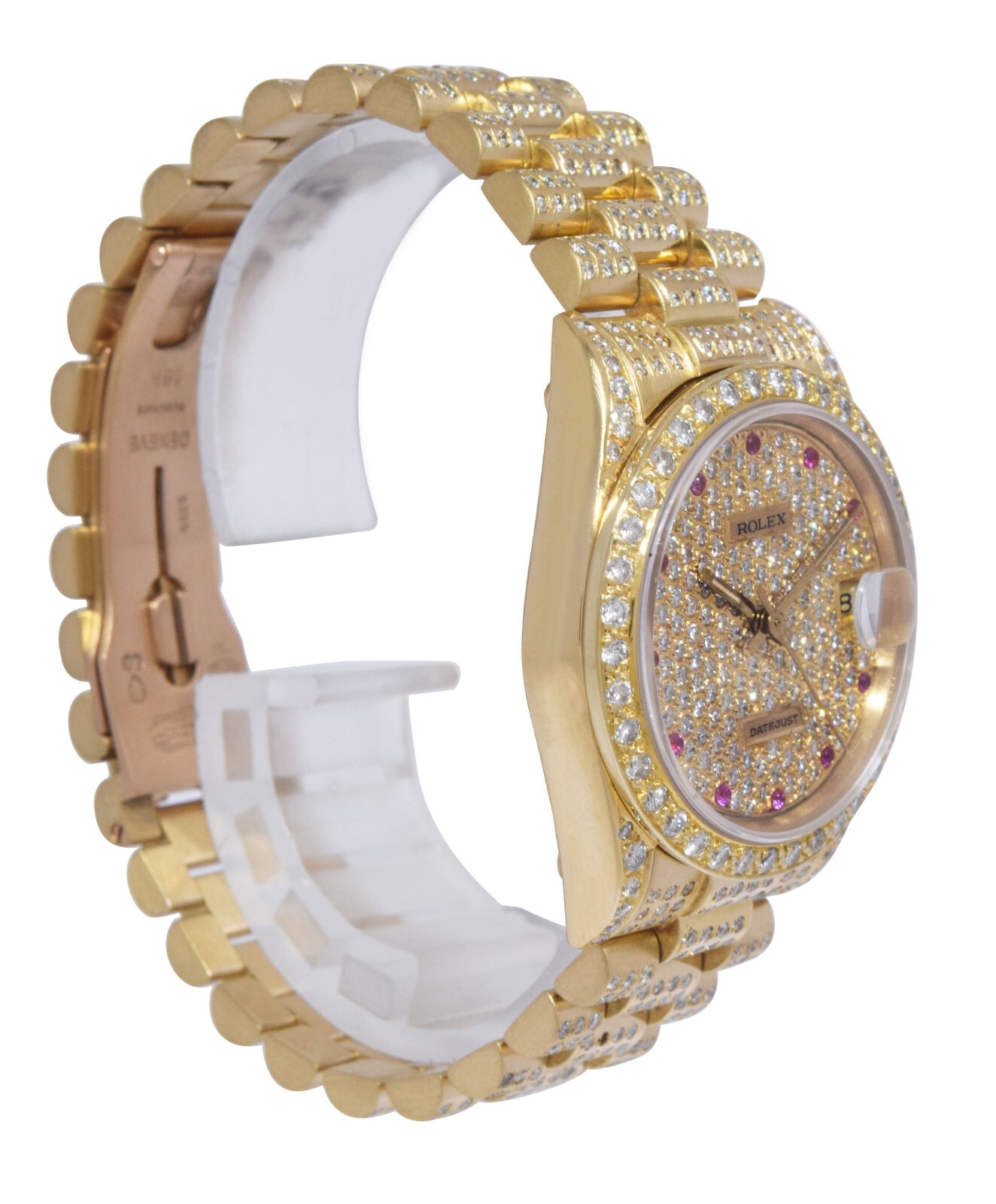 Rolex Datejust President 18k Yellow Gold Diamond Iced Out Ruby 31mm Watch 68278