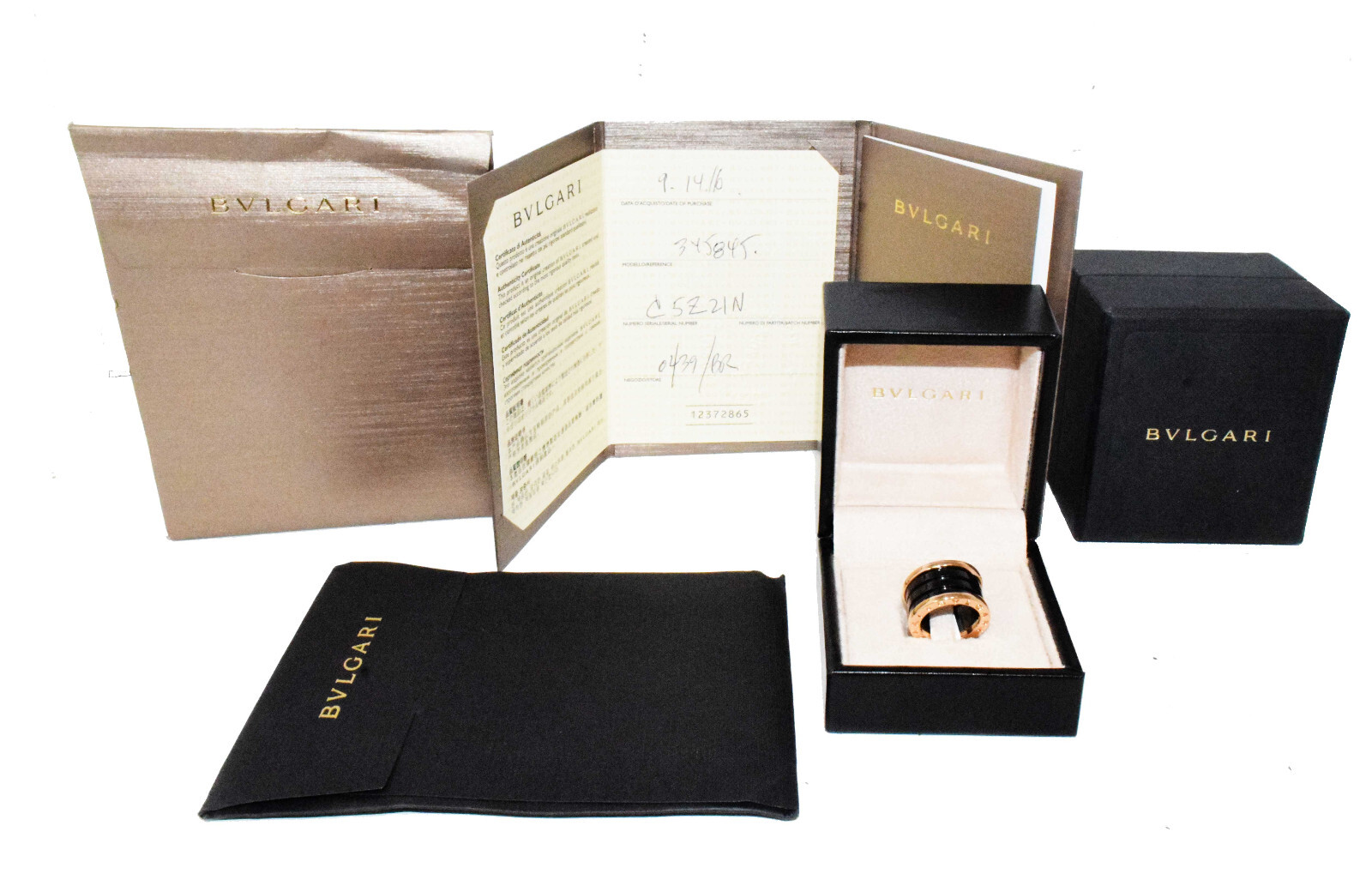 Bvlgari B.Zero1 18k Rose Gold & Black Ceramic Four Band Ring Size 47 B/P 345845