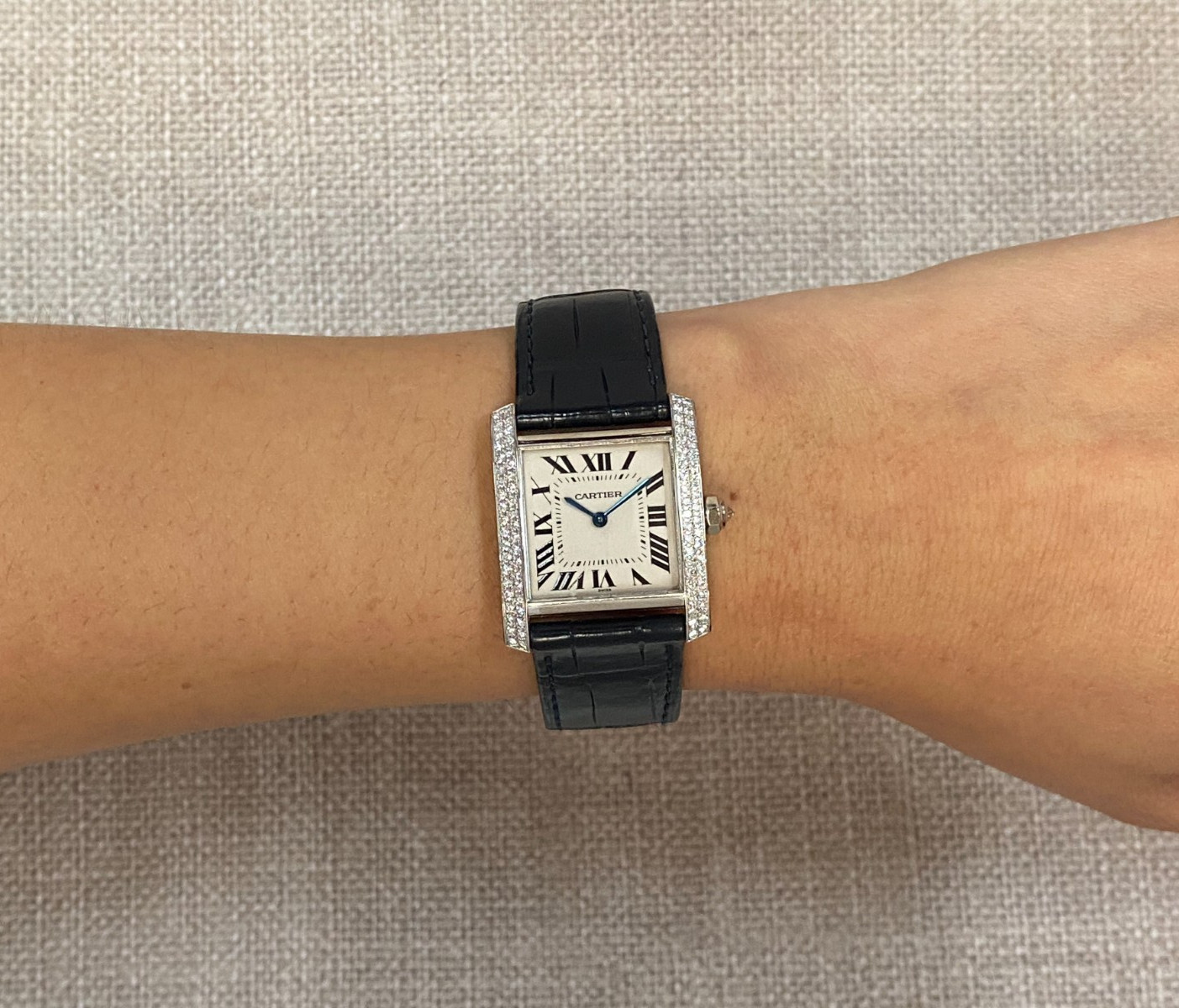 Cartier Tank Francaise Medium 18k White Gold Diamond Ladies Watch 2404 WE100951