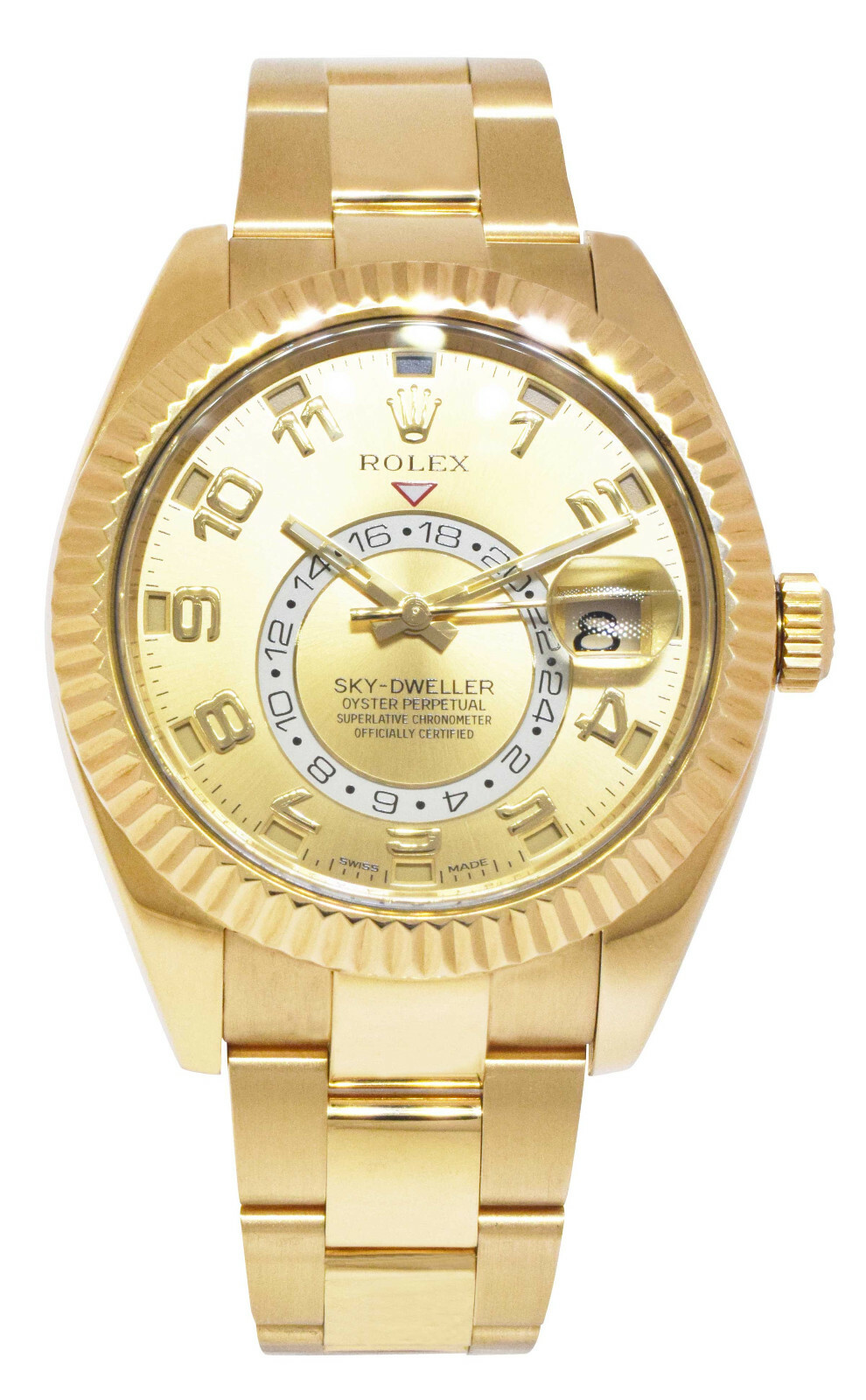 Rolex Sky-Dweller GMT 18k Yellow Gold Champagne Dial Mens Watch B/P '16 326938