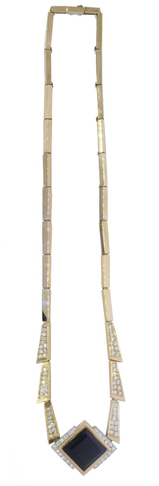 Necklace 14k Yellow Gold Onyx & 2.10 Carat Diamond