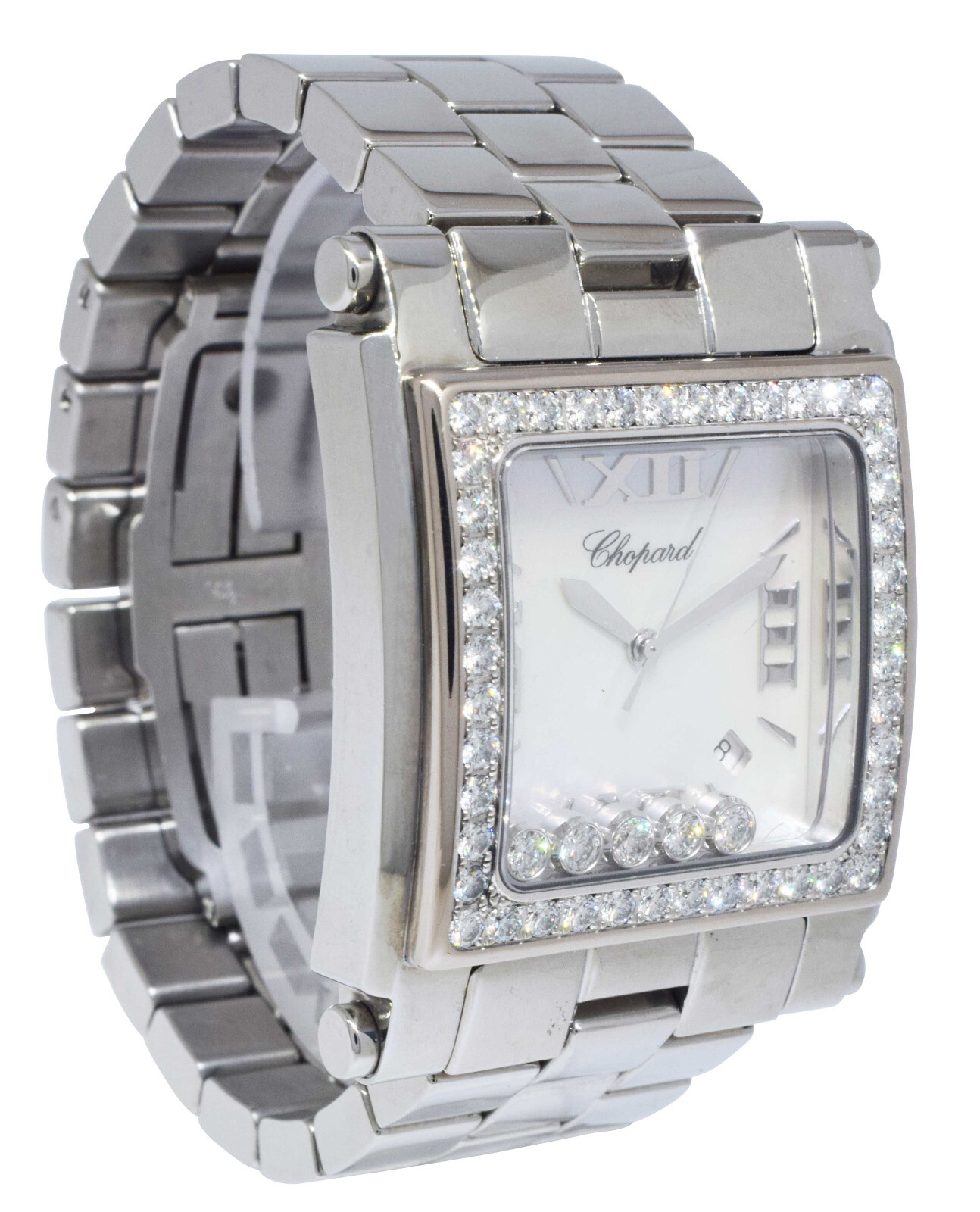 Chopard Happy Sport Square XL Stainless Steel MOP Diamond Watch 28-8448/20