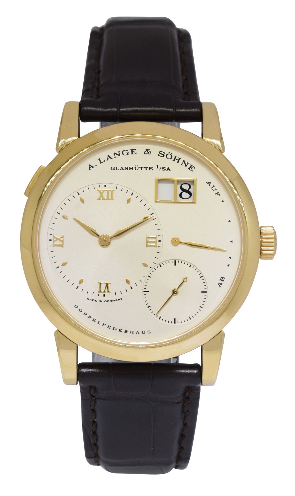A. Lange & Sohne Lange 1 Yellow Gold Silver Ivory Dial 38.5mm Watch 101.021
