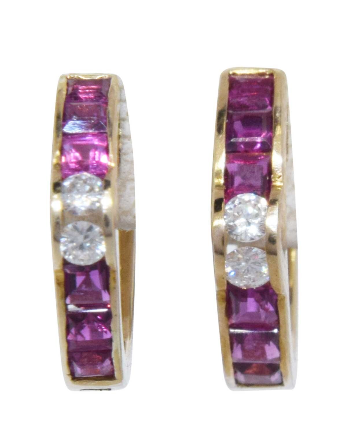 Ladies 14K Yellow Gold Ruby & Diamond Earrings