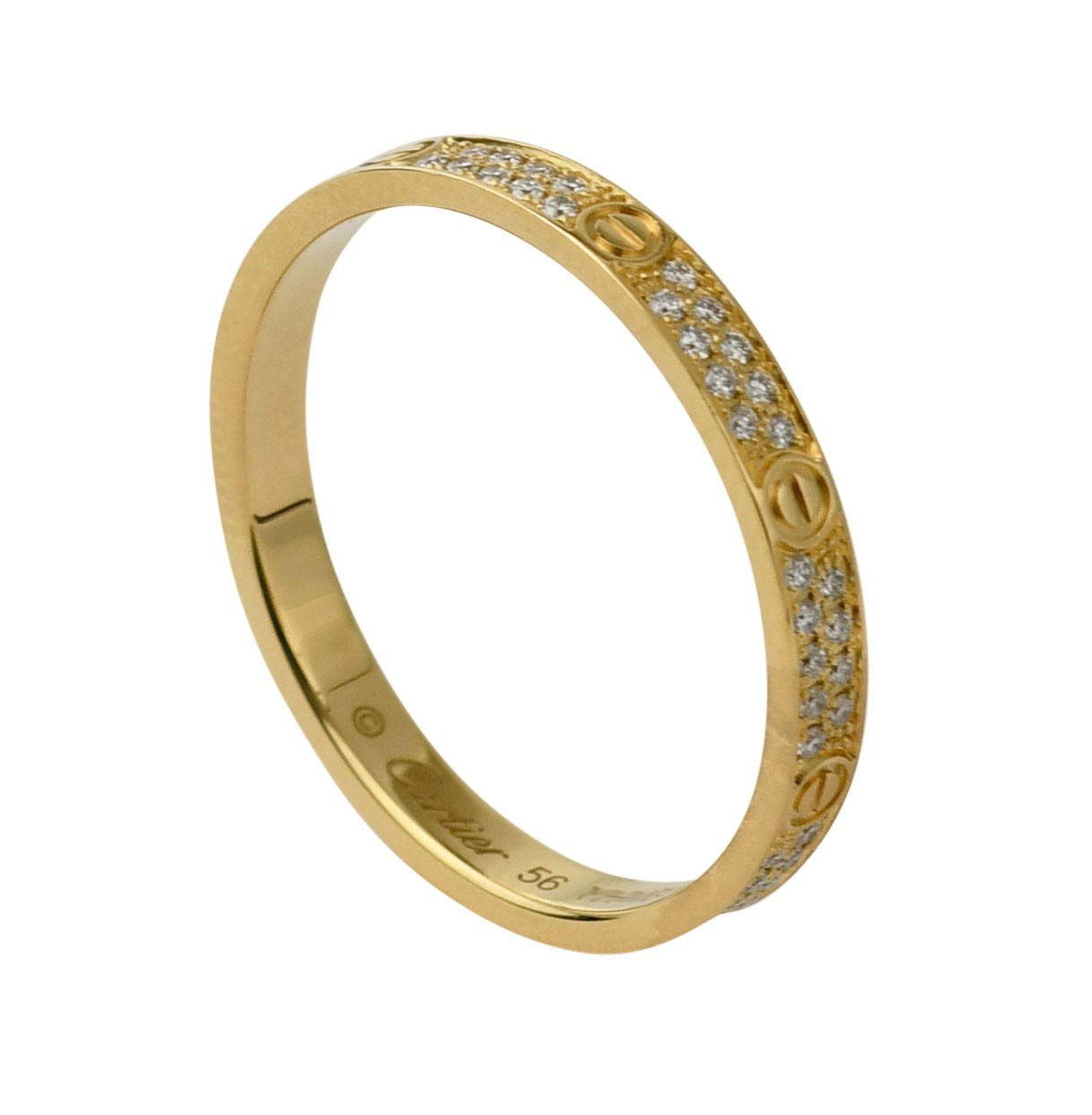 Cartier Love Ring Pave Diamond 18k Yellow Gold Mini Band Size 56 B/P'24 B4218056 Cartier Love Ring Pave Diamond 18k Yellow Gold Mini Band Size 56 B/P'24 B4218056