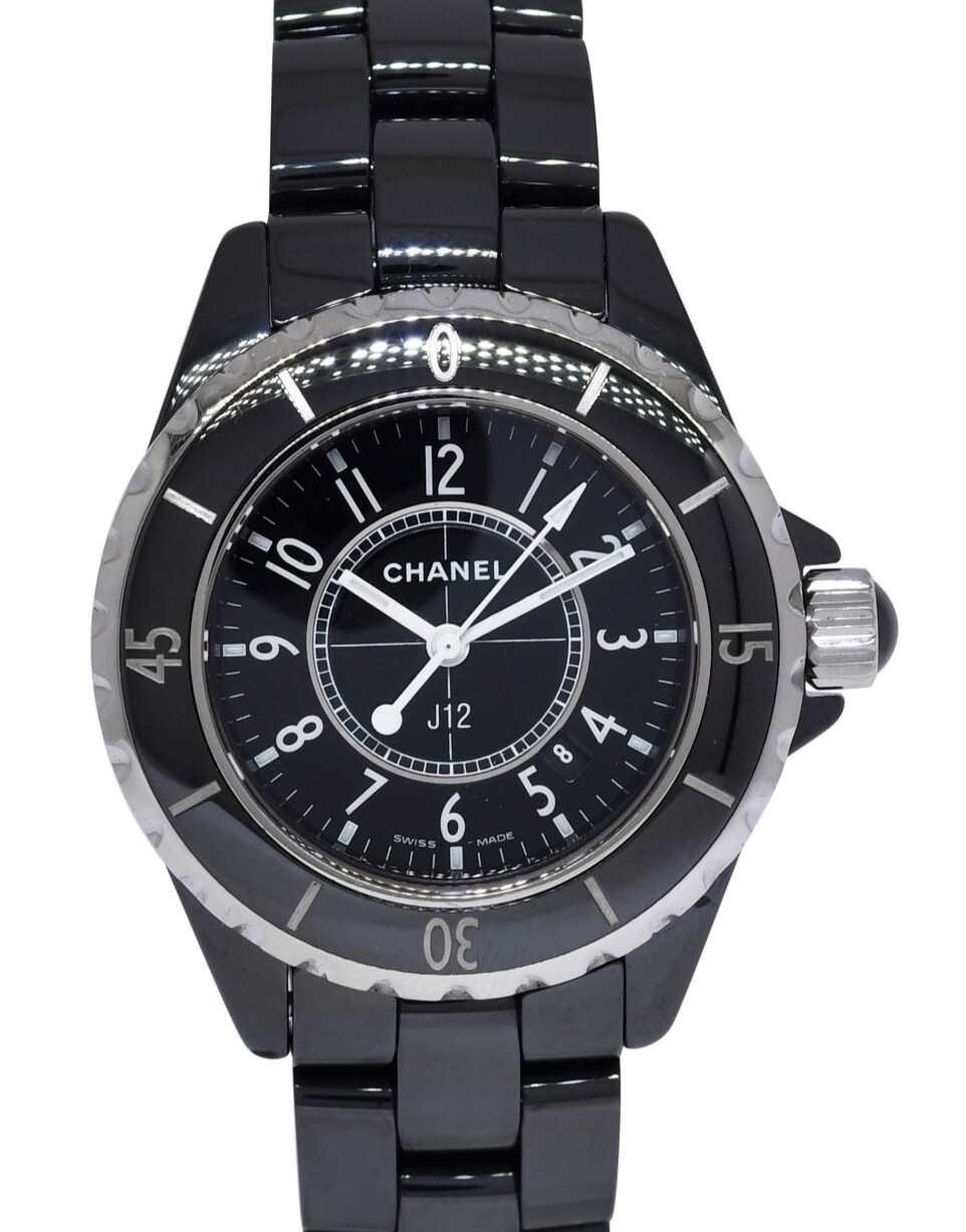 Chanel J12 Black Ceramic & Steel Ladies 33mm Quartz Watch +Box H0682