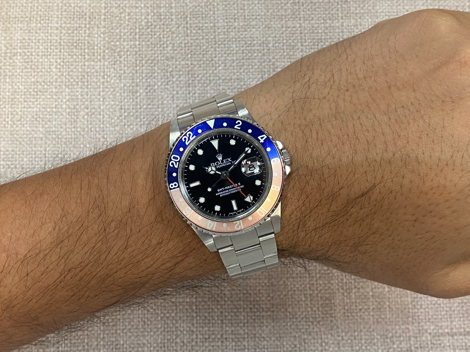 Rolex GMT-Master II Steel Blue/Red Faded Pepsi Bezel Mens 40mm Watch Y 16710