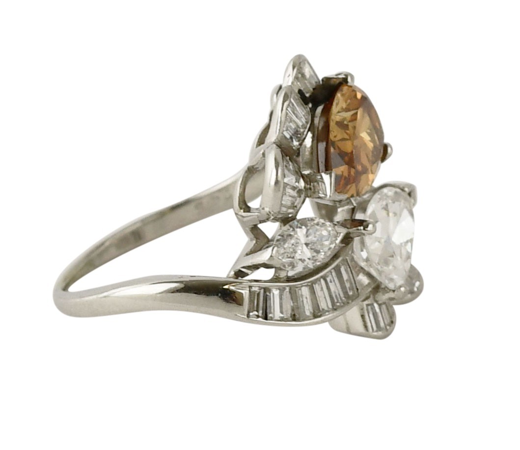 GIA 1.49 & 1.08 Carat Pear Brilliant Diamond Platinum Cocktail Ring size 6.25