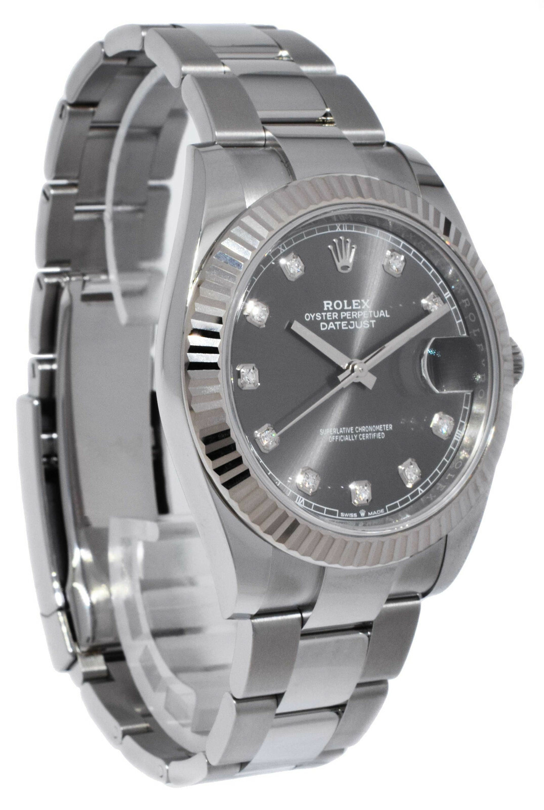 NOS Rolex Datejust 41 Steel /18k WG Rhodium Diamond Dial Watch B/P '21 126334