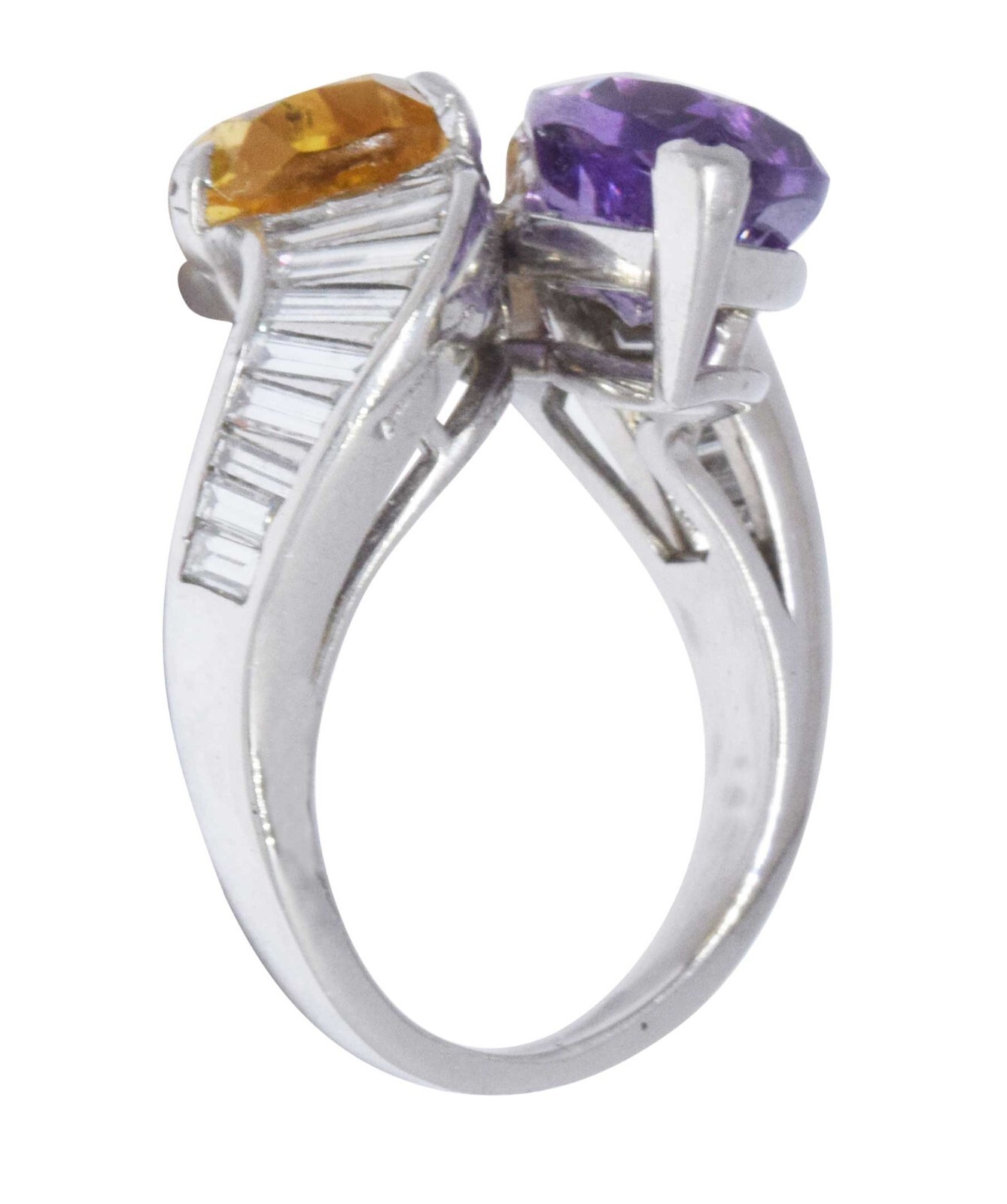 Platinum Diamond Amethyst & Citrine Ladies Ring Size: 5.75