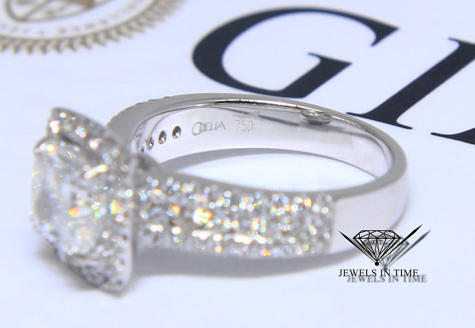 1.76 Carat Cushion Brilliant Diamond 18k White Gold Ring GIA BRAND NEW