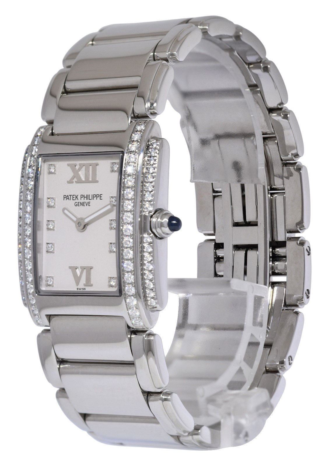 Patek Philippe Twenty~4 Steel & Double Row Diamond Timeless White Watch 24 4910