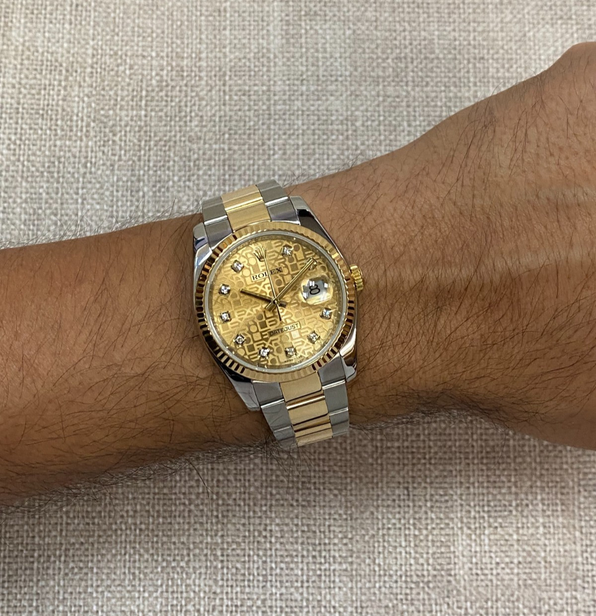 Rolex Datejust 18k Yellow Gold/Steel Champagne Jubilee Diamond 36mm Watch 116233