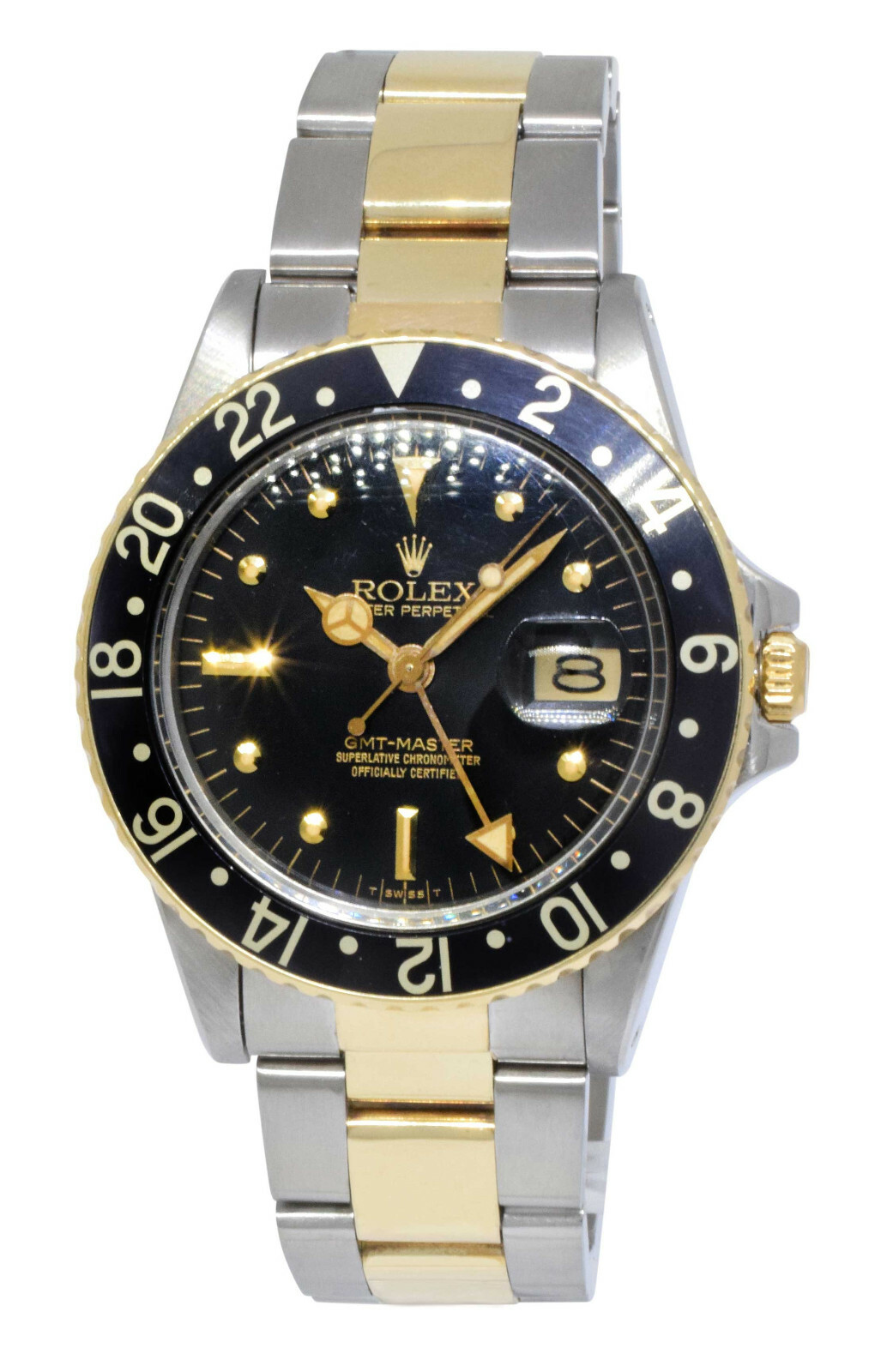 Rolex GMT-Master Oyster 14k Gold/Steel Black Nipple Dial 40mm Watch '79 16753