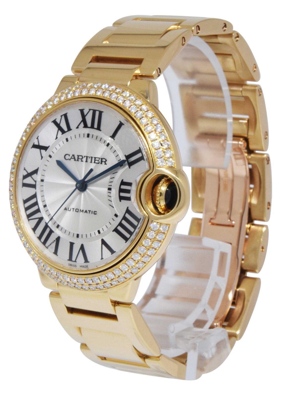 Cartier Ballon Bleu 36mm 18k Yellow Gold Diamond Bezel Watch +Box WE9004Z3 3002