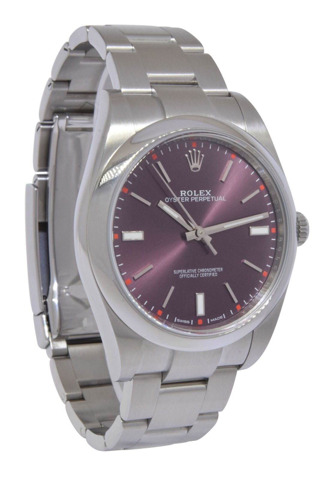 Rolex Oyster Perpetual 39 Steel Purple Grape Dial Mens Watch B/P '19 114300