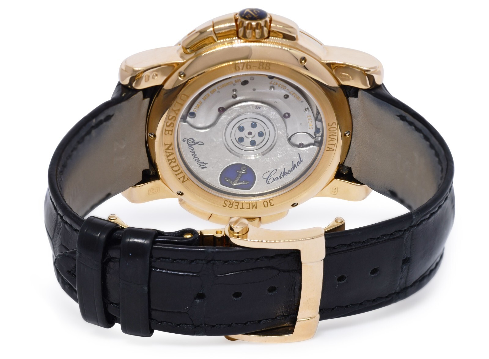 Ulysse Nardin Sonata Cathedral 18k Rose Gold Dual Time Alarm 42mm Watch 676-88