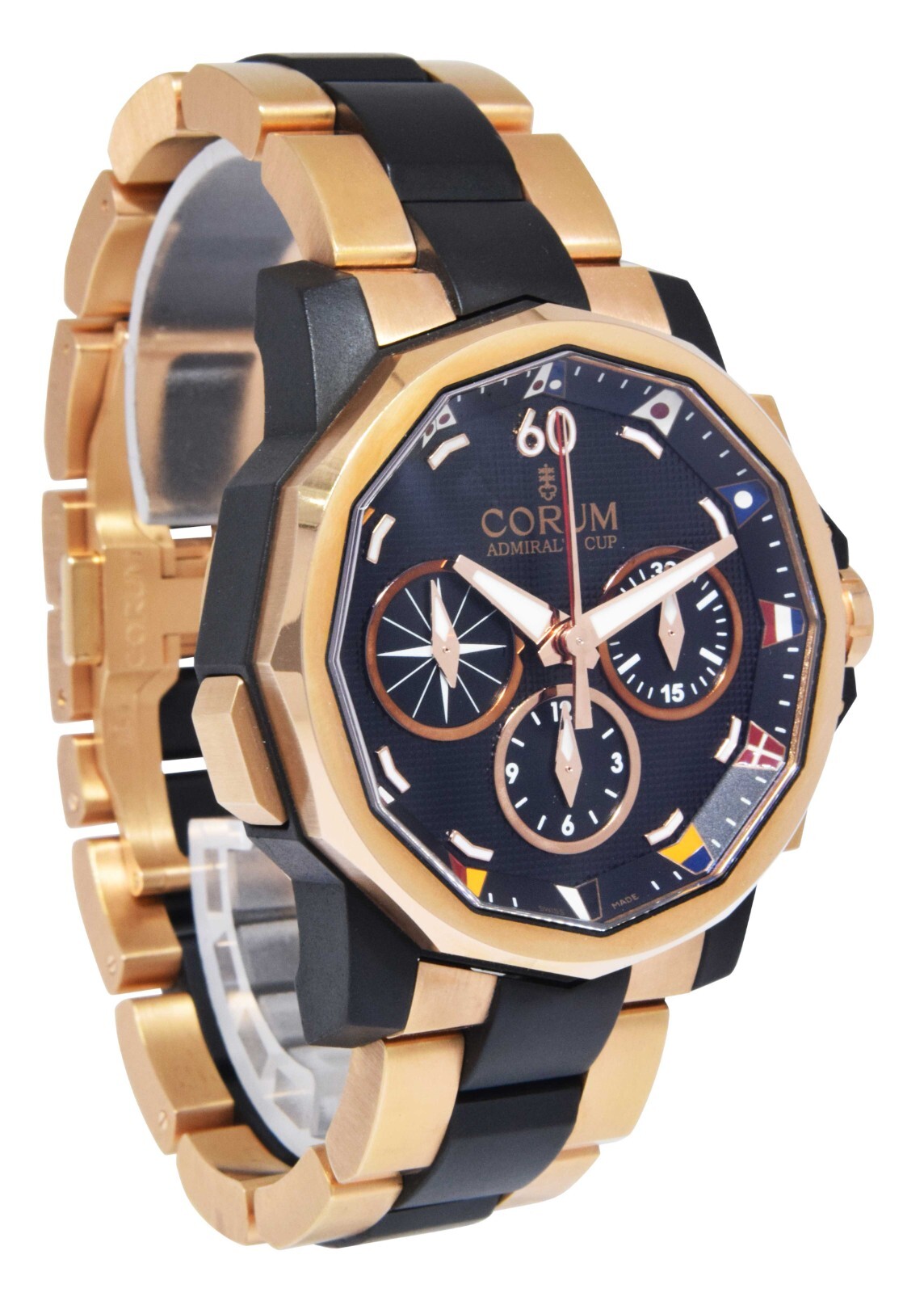 Corum Admirals Cup Challenge 44 Split Chronograph 18k RG Watch B/P 60923.165605