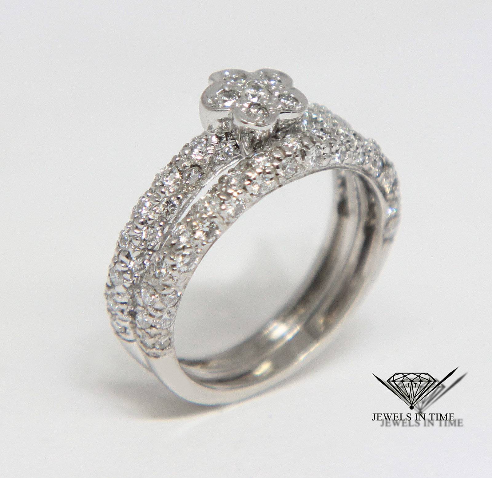 0.90 Carat Pave Diamond & 14k White Gold Ring Size 5.5